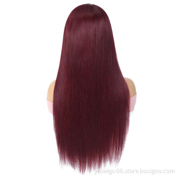 YESWIGS Factory Direct Supply Length Silky Straight Color Hair Wig 99J 100% Human Hair 13*4 Inch Lace Front Wigs